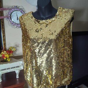 NEW Marc New York Metallic Gold Shiney Glitter Sequin Top Women's Size Medium